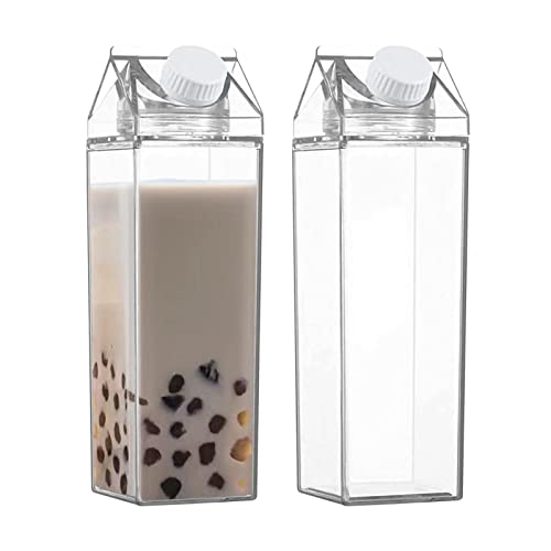 Fowybe Transparente Milchkartonflasche | Quadratische tragbare Tasse Wasserflasche,2 Stück Wiederverwendbare auslaufsichere Wasserflasche Krug Trinkbecher Milchsaftbehälter von Fowybe
