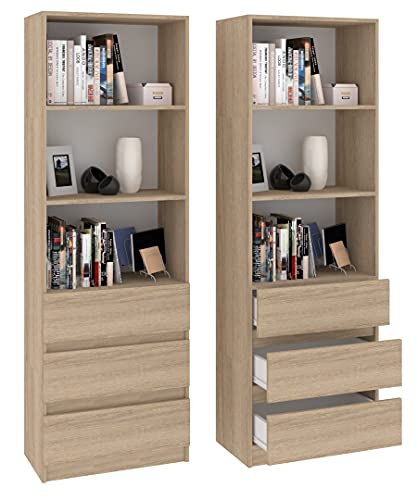 Framire B-3 Büro Bücherregal in Sonoma Eiche, 3 Regale, 2 Schubladen, Bücherregal für Wohnzimmer, Schlafzimmer, Studio, Büro 180 x 60 x 33 cm von Framire