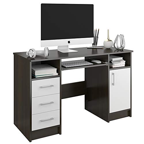 Framire N-11 Schreibtisch in Wenge Eiche mit Weiß, Computertisch mit 3 Schubladen, Schreibtisch für Schlafzimmer, Wohnzimmer, Studio, 120 x 50 x 73 cm von Framire