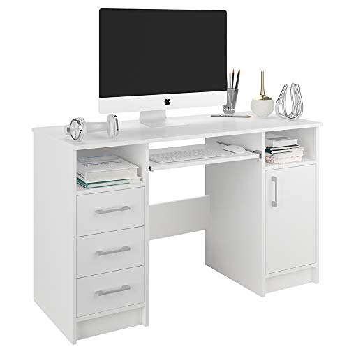 Framire N-11 Schreibtisch weiß, Computertisch mit 3 Schubladen, Schreibtisch für Schlafzimmer, Wohnzimmer, Studio, 120 x 50 x 73 cm von Framire