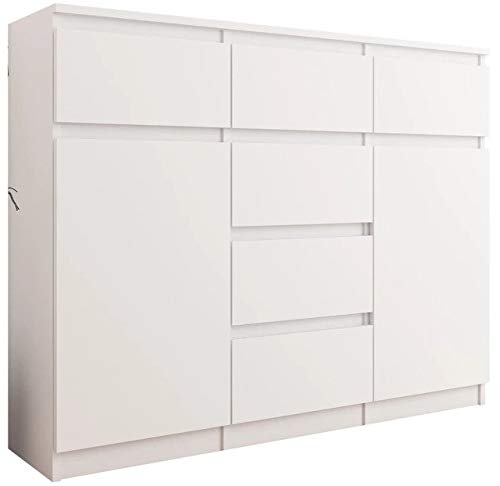 Framire S-62D Kommode in Weiß, Kommode mit 6 Schubladen, 2 Türen, Schrank für Schlafzimmer, Wohnzimmer, Bad, 99 x 120 x 40 cm von Framire