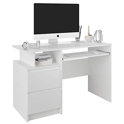 Framire N-7 Schreibtisch weiß, Computertisch mit 2 Schubladen, Schreibtisch für Schlafzimmer, Wohnzimmer, Studio, 114 x 50 x 76 cm von Framire
