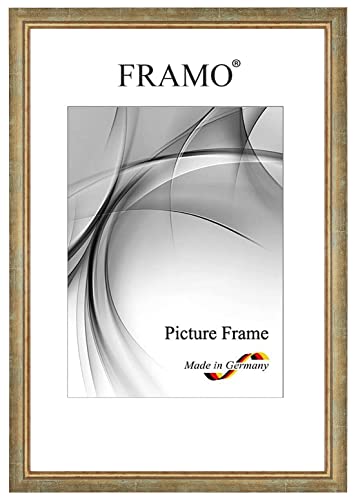 FRAMO Barock Bilderrahmen 20 x 27 cm aus Massivholz | Türkis Gold | Farbe/Größe wählbar | Retro Vintage Antik Rahmen N°068 von FRAMO