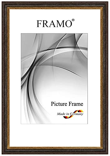 FRAMO Barock Bilderrahmen Landhaus 43 x 61 cm aus Massivholz | Alt-Schwarz Gold | Farbe/Größe wählbar | Retro Vintage Antik Rahmen N°083 von FRAMO