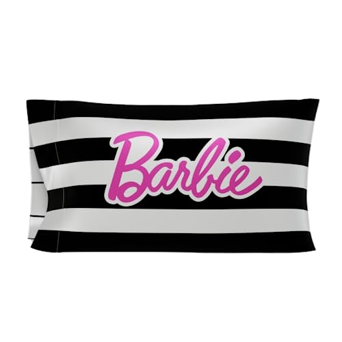 Franco Collectibles Barbie Barbicore Kissenbezug, gestreift, seidiger Satin, 50,8 x 76,2 cm, für Haar und Haut, offizielles Lizenzprodukt, Schwarz/Weiß von Franco