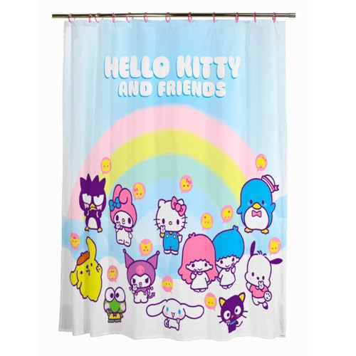Franco Hello Kitty & Friends Duschvorhang- und Ring-Set, 13-teilig, offizielles Lizenzprodukt von Franco