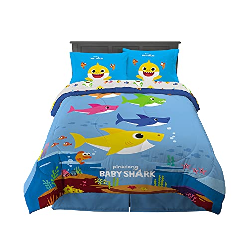 Franco Kinder-Bettwäsche-Set, superweich, 5-teilig, in voller Größe, Baby Shark von Franco