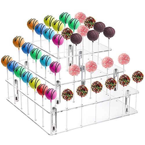 Frcctre 3-stöckiger Acryl-Cake-Pop-Display-Ständer, 56 Löcher, transparentes Acryl-Lutscher-Halter, quadratischer Cupcake-Dessert-Süßigkeiten-Halter für Hochzeit, Babyparty, Partys, Jubiläen von Frcctre