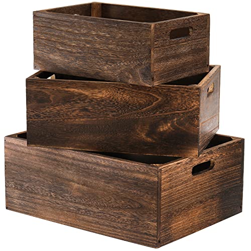 Frcctre Set mit 3 Holzkisten mit Griffen, dekorative Bauernhaus-Holzkisten Aufbewahrungsbehälter Rustikal Handgefertigt Naturholz Korb von Frcctre