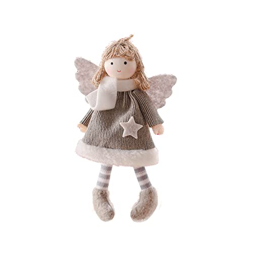 Frdun Kreative Plüsch-Engel-Puppen mit niedlichen Doppelflügeln, Weihnachtsengel-Puppe, Ornament, braunes Haar, gekleidete Elfenengel-Puppe mit süßem Flügel für Weihnachtsbaum, Basteln zu Hause von Frdun