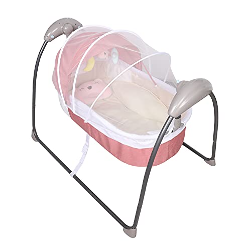 Elektrische Babybett, 3-speed Kinderbett Babyschaukel mit Spielzeugen,Bluetooth Automatische Bett Babywippe Rosa für Weniger als 14 Monate von Frederimo