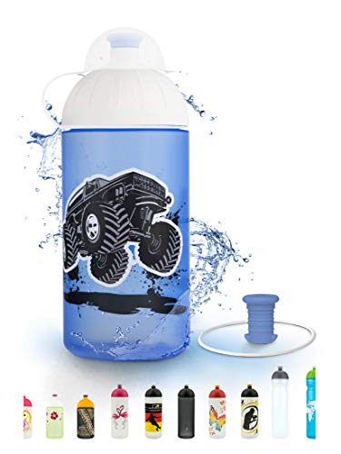 FreeWater Trinkflasche, 500 ml, Monster Truck: schadstofffrei, spülmaschinengeeignet, auslaufsicher, langlebig von FreeWater