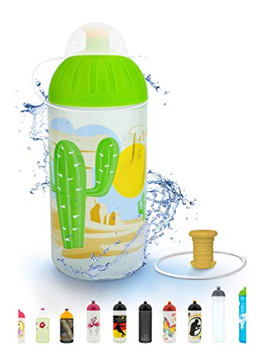 FreeWater Trinkflasche 500 ml, Kaktus/transparent: schadstofffrei, spülmaschinengeeignet, auslaufsicher, langlebig von FreeWater