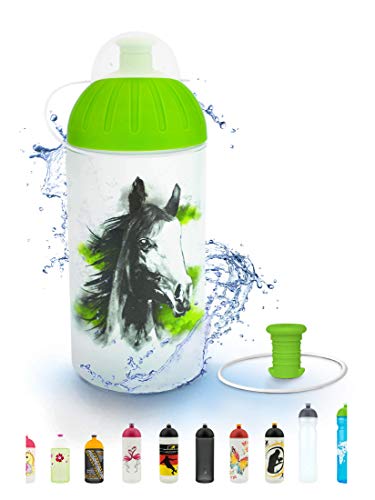 FreeWater Trinkflasche 500 ml, Pferd romantisch, grün: schadstofffrei, spülmaschinengeeignet, auslaufsicher, langlebig von FreeWater