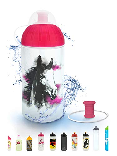 FreeWater Trinkflasche 500 ml, Pferd romantisch/magenta: schadstofffrei, spülmaschinengeeignet, auslaufsicher, langlebig von FreeWater