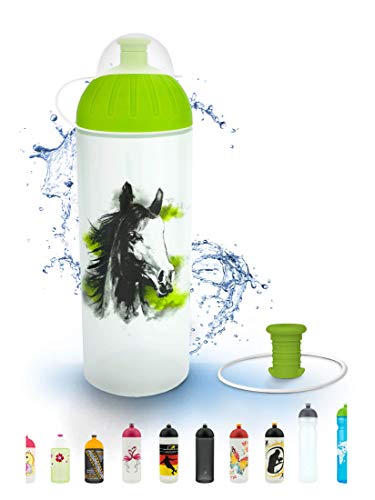 FreeWater Trinkflasche 700 ml, Pferd romantisch, transparent/grün: schadstofffrei, spülmaschinengeeignet, auslaufsicher, langlebig von FreeWater