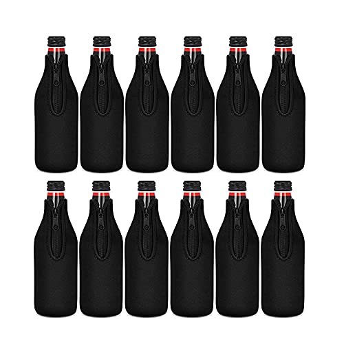 Frefgikty 12Er-Pack Bierflaschen-KüHlerhüLlen Halten GeträNke Kalt ReißVerschluss Extra Dicke Neopren-Isolierte HüLlenhüLle Schwarz von Frefgikty