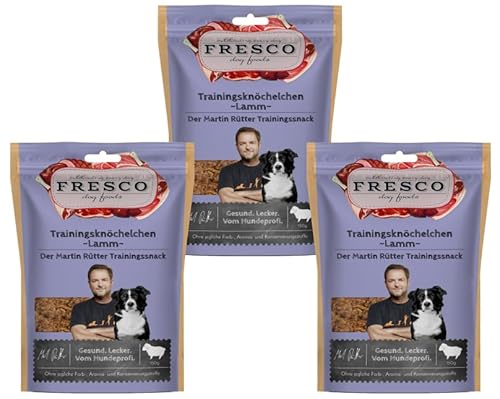 Fresco Martin Rütter Trainingsknöchelchen Lamm | 3er Pack | 3 x 150 g | Natürlicher Monoproteinsnack aus Lammfleisch | Leckerer Snack für Hunde… von Fresco