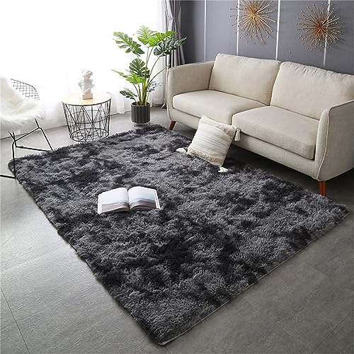 Freyamy Wohnzimmer Hochflor Teppich,Shaggy Flur Läufer Teppich Jugendzimmer Modern Batik Rug,Flauschig Teppich Waschbar Super Weich Carpet Groß für Wohnzimmer Deko,Teppiche 200x300 Dunkelgrau von Freyamy