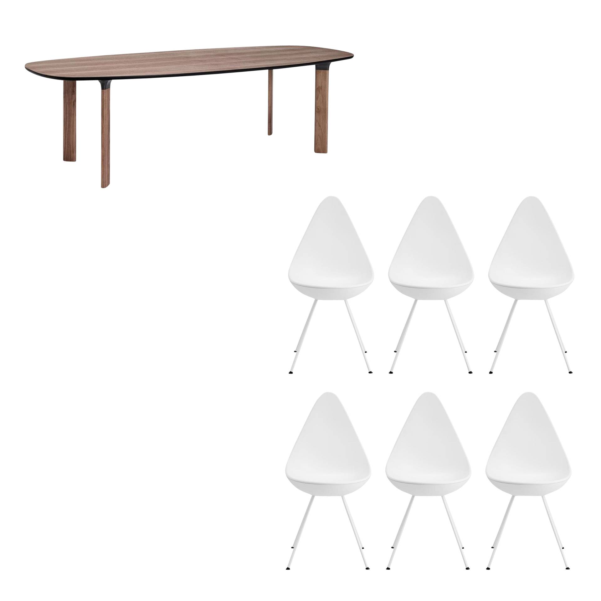 Fritz Hansen - Analog™ Esstisch + 6 Drop™ Stühle Set - braun/weiß/Stühle LxBxH 45,5x88,5x54,5cm/Tisch LxBxH 245x105x72cm von Fritz Hansen