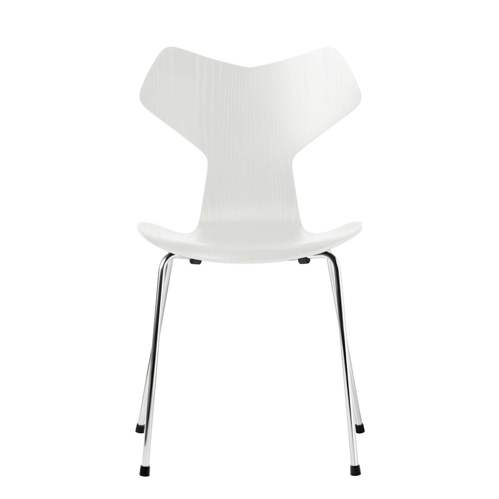 Fritz Hansen - Grand Prix™ Stuhl gefärbte Esche - weiß/Sitzfläche gefärbte Esche/Gestell Stahl verchromt/BxHxT 48x83x51cm von Fritz Hansen