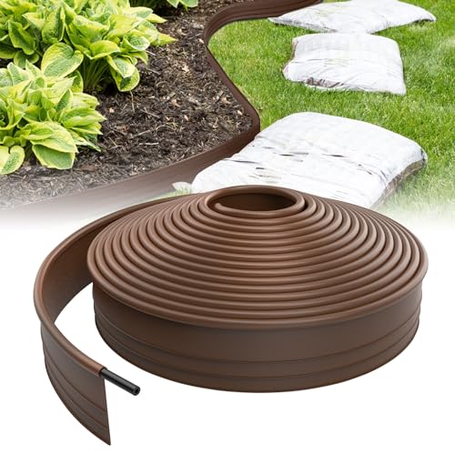 Froadp 12m Flexible Rasenkante Kunststoff Beetumrandung Gartenumrandung Blumenbeetumrandung 9.6cm Hoch Rasen Beeteinfassung Mähkante für Gartenkante, Wege, Begrenzungen, Kieswege (Braun) von Froadp