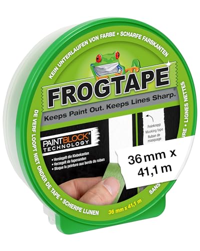 FROGTAPE Abklebeband – Malerkreppband mit Paint-Block Technologie – Kreppband für saubere Kanten beim Streichen & Lackieren – 36mm x 41m Grün von FROGTAPE