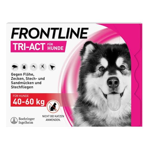 FRONTLINE TRI-ACT Hund XL gegen Zecken, Flöhe & Mücken (große Hunde 40 bis 60 kg) - 3X Pipetten für bis zu 3 Monate Schutz - wasserfest - perfekt auf Reisen von Frontline