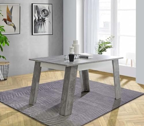 Forte Möbel Zumba Esstisch ausziehbar, Holzwerkstoff, Betonoptik hellgrau/weiß, B x H x T: 140 x 75 x 90 cm von Forte