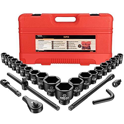 Anbull 3/4" and 1" Schlagschrauber Nuss Set, 26 Pcs Impact Socket Set Steckschlüsselsatz Satz, Metrische Größen (21-50 mm und 50-65 mm), CR-V-Stahl von Anbull