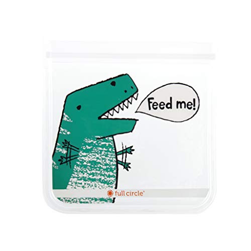 Full Circle Ziptuck Wiederverwendbare Sandwich-Tasche Mehrzweck-Aufbewahrungsbeutel, auslaufsicher, BPA-frei, Recycelter Kunststoff, Dinosaurier von Full Circle