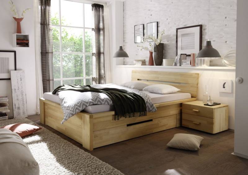 Massivholzbett Schlafzimmerbett - RONI - Bett Kernbuche 180x200 cm von Fun Moebel