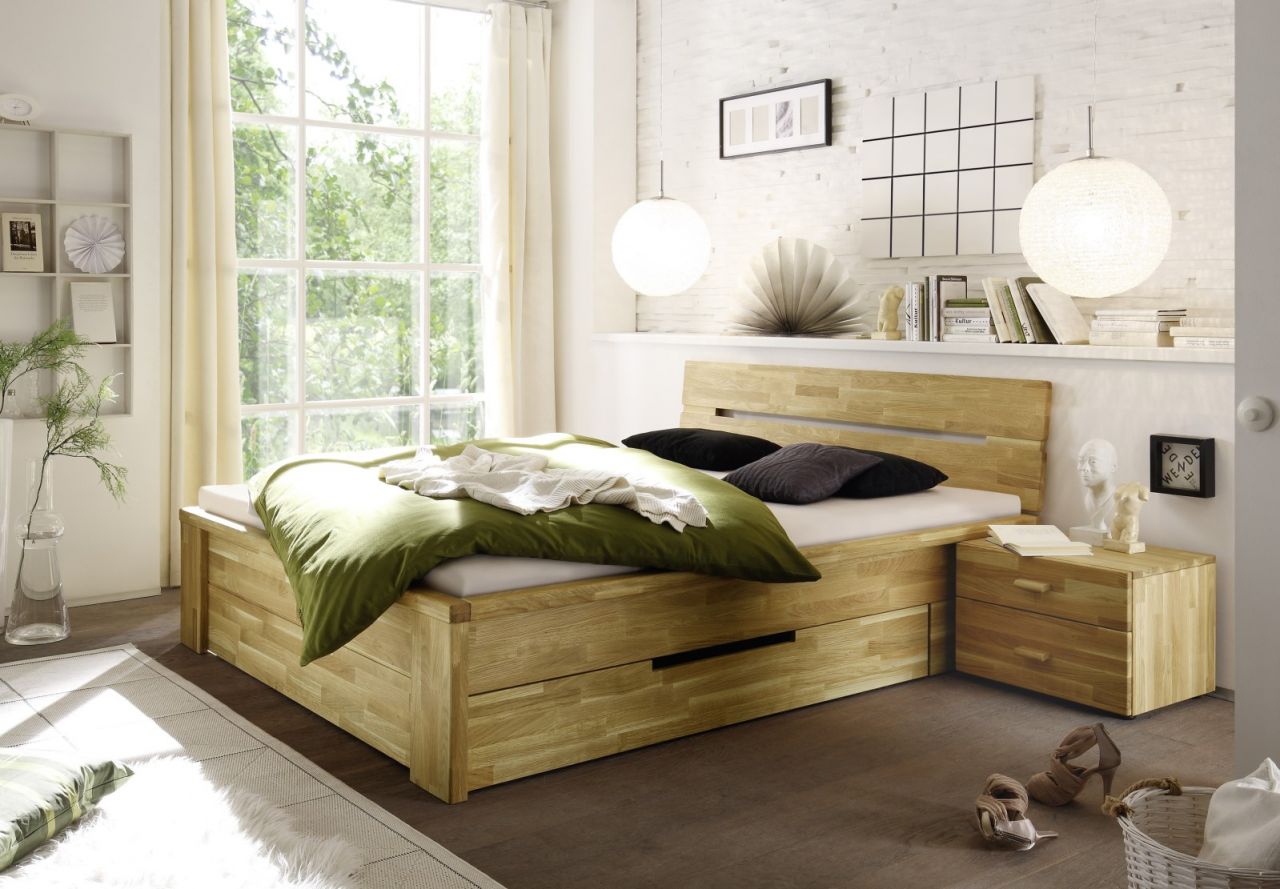 Massivholzbett Schlafzimmerbett - RONI - Bett Wildeiche 200x200 cm von Fun Moebel