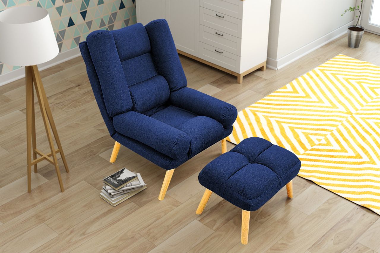Relaxsessel Sessel VENICE verstellbar in Stoffbezug Blau inkl.Hocker von Fun Möbel