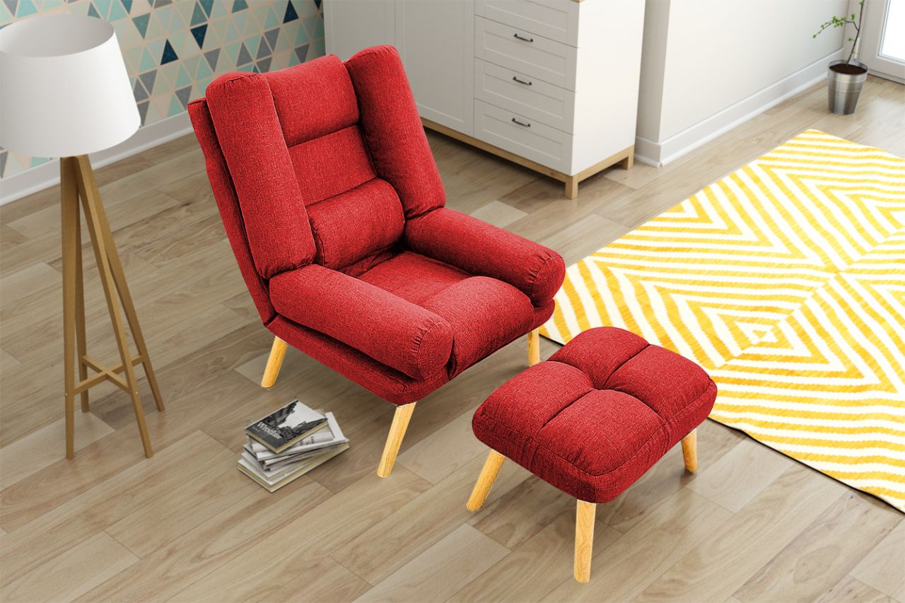 Relaxsessel Sessel VENICE verstellbar in Stoffbezug Rot inkl.Hocker von Fun Möbel