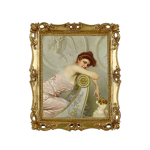 Funerom Vintage-Bilderrahmen mit Glasfront, kunstvoller Rahmen, antiker Bilderrahmen für Tischplatte oder Wandbehang, 20,3 x 25,4 cm, goldfarben von Funerom