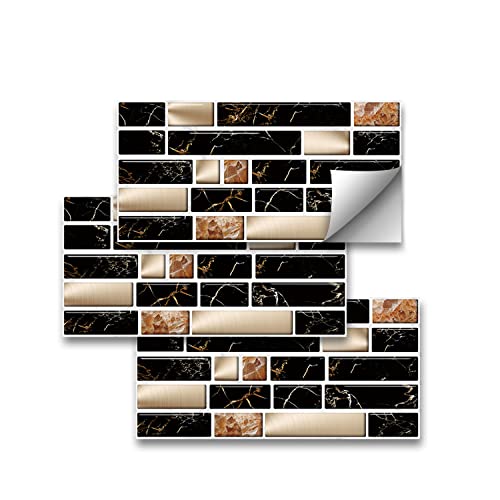 funlife 27 Stück PVC Gold Schwarz Metallic Effekt Fliesenbild Aufkleber Selbstklebend Nicht 3D Backsplash Aufkleber für Küche Badezimmer von Funlife