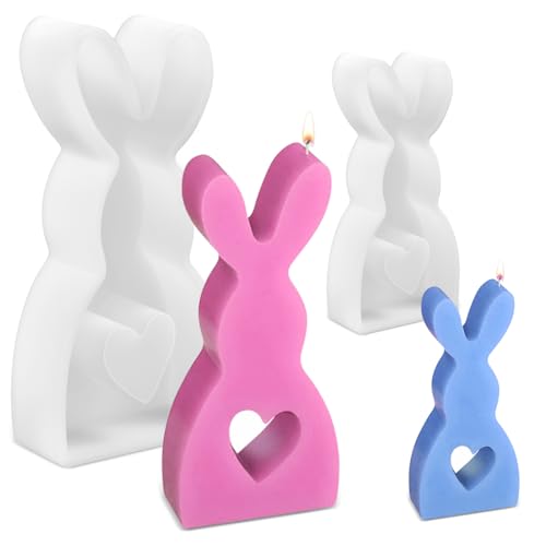 Funmo Silikonform Hase, 2 Stück 3D Silikonformen Gießformen Ostern, Ostern Hase Backform, 3D Hasenform für Ostern für DIY Gips, Seife, Kerzen, Schokoladenkuchen von Funmo