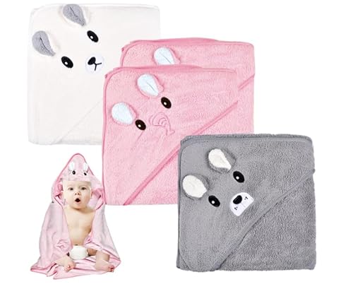 Funmo Kapuzenhandtuch Baby 3Pcs Baby Handtuch Kapuze Baby Badetuch Babyhandtuch Mit Kapuze 80X80 cm Für Babybaden, Weich Super Saugfähig, Niedliches Baby-Kapuzenhandtuch Mit Muster 0-5 Jahre (B) von Funmo