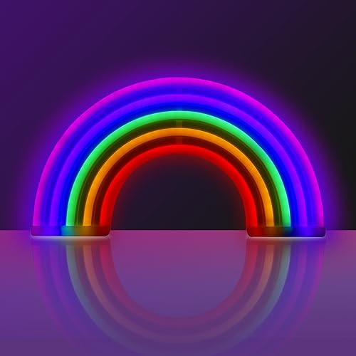 Funmo Regenbogen LED Leuchtreklame,Regenbogen Nachtlicht,5 Colors-Rainbow LED Lamp Wall Sign,USB/Batteriebetriebenes,Rainbow Neon Light Sign,Geschenkidee für Kinder von Funmo
