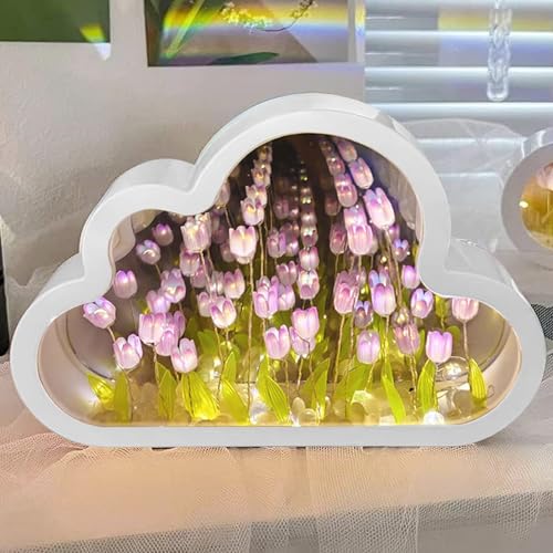 Funmo Tulip Cloud Lamp Tulpen Lampe Wolke Tulpenspiegel Nachtlicht Diy Led Tulpen-Nachtlicht Wolkenlampe 2 In1Blumen-Tischlampe Und Spiegel-Blumenlampe Für Mädchen Paare Heimdekoration (A) von Funmo