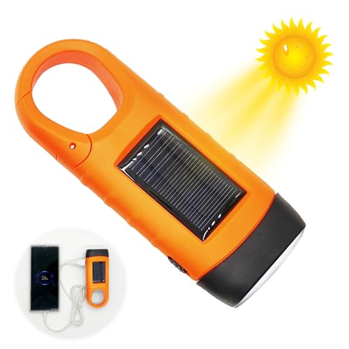 Handkurbel Wiederaufladbare Solar LED Taschenlampe, Dynamo Notlicht im Freien, Tragbar Camping Lampen, Kurbeltaschenlampe, Solar Taschenlampe mit Schnalle, für Notfall/Outdoor/Camping von Funmo