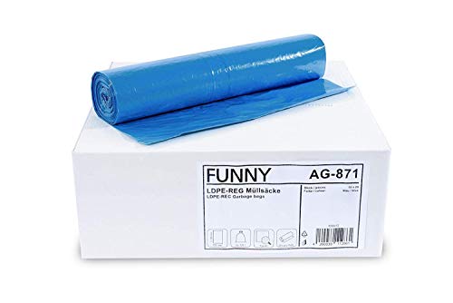 Funny LDPE-Regenerat Müllsäcke, blau, gerollt, 120 l, Typ 60, 1er Pack (1 x 250 Stück) von Funny