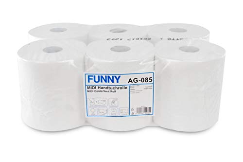 Funny Papierhandtuch-Rolle, Innenzug, 20 cm, 2-lagig, hochweiss, 1er Pack (1 x 6 Stück) von Funny