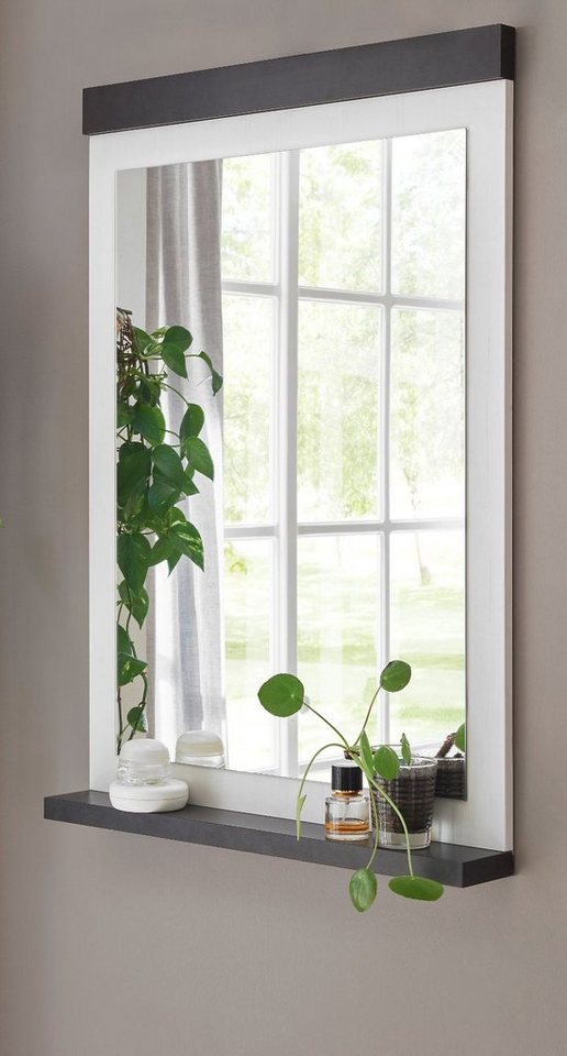 Furn.Design Garderobenspiegel Stove (Wandspiegel in Pinie weiß Landhaus mit Anthrazit, 66 x 95 cm), mit Ablage von Furn.Design