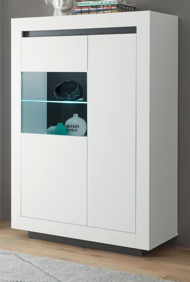Furn.Design Highboard Rooky (Vitrine in matt weiß mit Anthrazit, 96 x 136 cm), mit viel Stauraum von Furn.Design