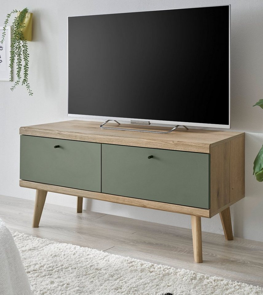 Furn.Design Lowboard Juna (TV Board in Evoke Eiche mit Salbeigrün, 107 x 50 cm), skandinavisches Design von Furn.Design