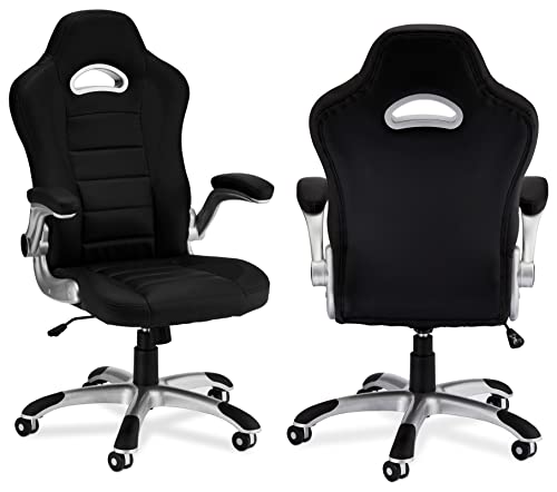 Furnhouse Ibbe Design Ergonomisch Schwarz Kunstleder Bürostuhl Schreibtischstuhl Speedy mit Armlehne, Höhenverstellbar, Drehstuhl, Belastbar 150kg, L62xB62xH128cm, 62x62x116-128 von Furnhouse