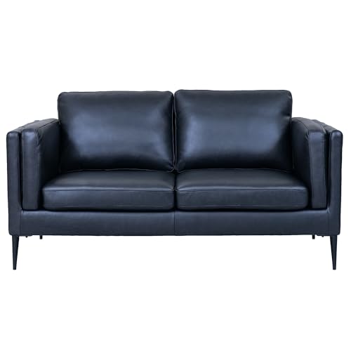 Furnhouse Ibbe Design Schwarz 2-Sitzer Sofa Valencia Echtlederbezug Taschenfederkern Polsterung Polstersofa für Wohnzimmer von Furnhouse