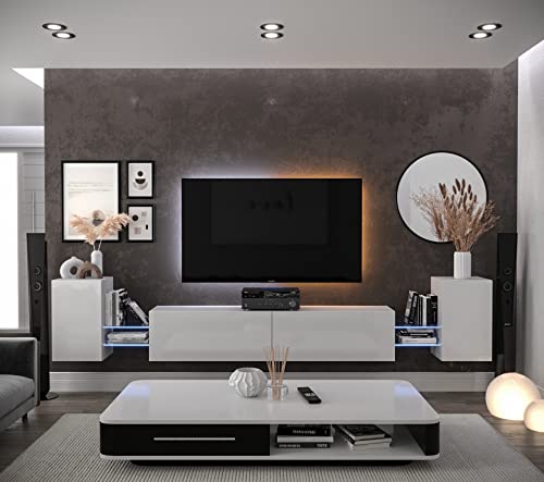 Furnitech Andzelika Moebel AN103 Modernes Wohnzimmer Wohnwand Wohnschrank Schrankwand Mediawand TV-Schrank Möbel ASIN: B0B1DY2QLL (LED RGB (16 Farben), AN103-21W-HG2-1B) von Furnitech
